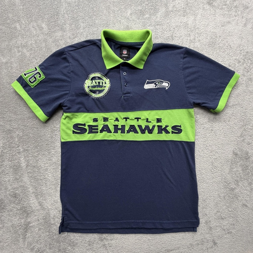 Seattle Seahawks‎ Shirt Mens M Blue Green NFL Football Polo NFL Team Apparel